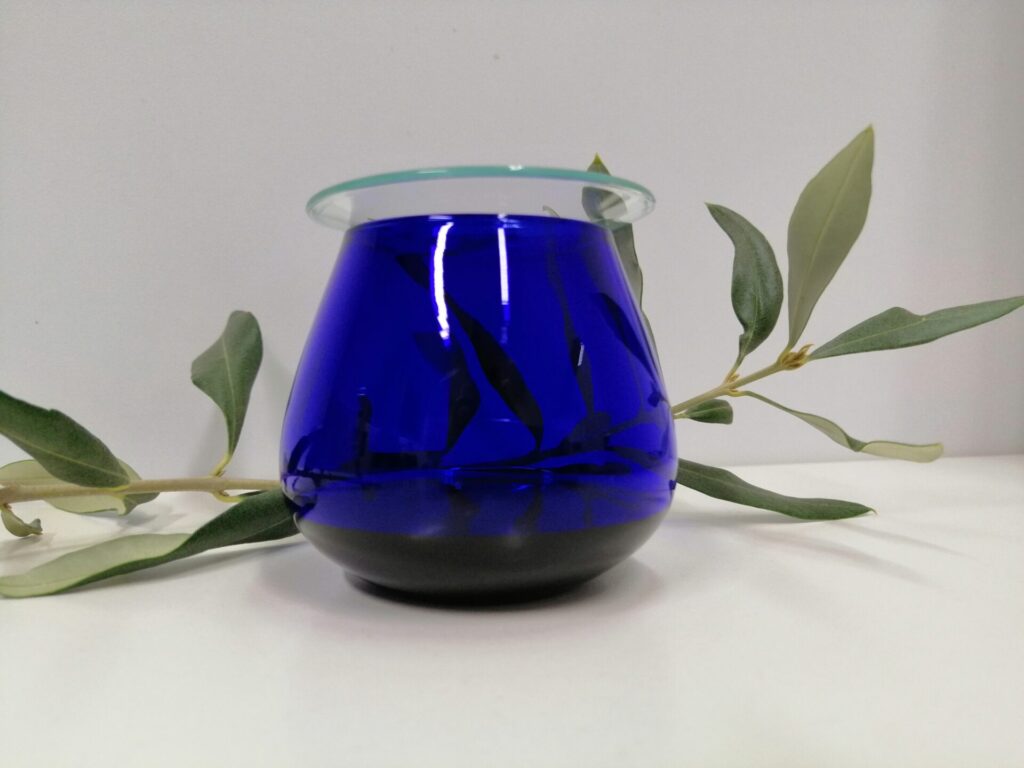 Posodica za analizo oljčnega olja z vejico v ozadju